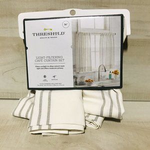 Threshold Light Filtering Curtain Cream Gray Striped Border 2 Panels 42" X 36"